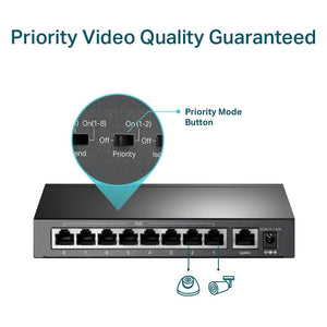 TP-Link TL-SF1009P 9-Port 10/100Mbps with 8-Port 250m Long Range PoE+ Unmanaged Switch - ACE Peripherals