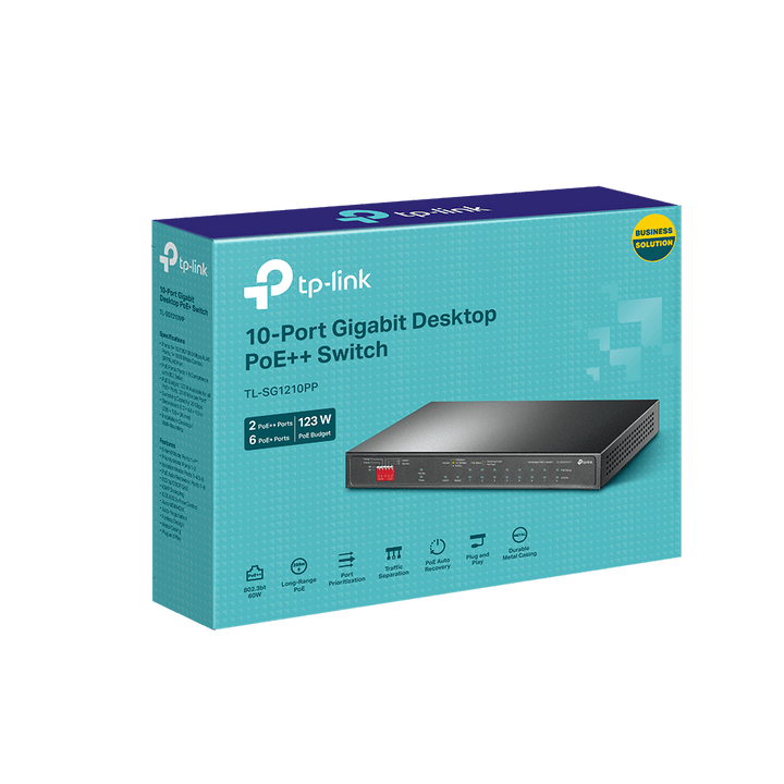 TP-Link TL-SG1210PP 10-Port Gigabit with 6-Port 250m Long Range PoE+ and 2-Port PoE++ Unmanaged Switch - ACE Peripherals