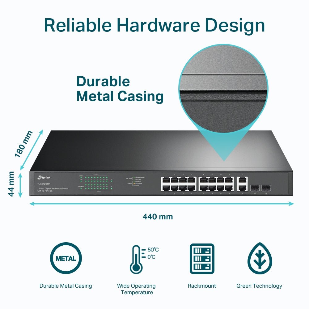 TP-Link TL-SG1218MP 18-Port Gigabit with 16 PoE+ Unmanaged Switch - ACE Peripherals