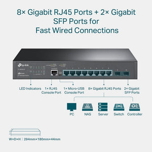 TP-Link TL-SG3210 JetStream 8-Port Gigabit L2+ Managed Switch with 2 SFP - ACE Peripherals