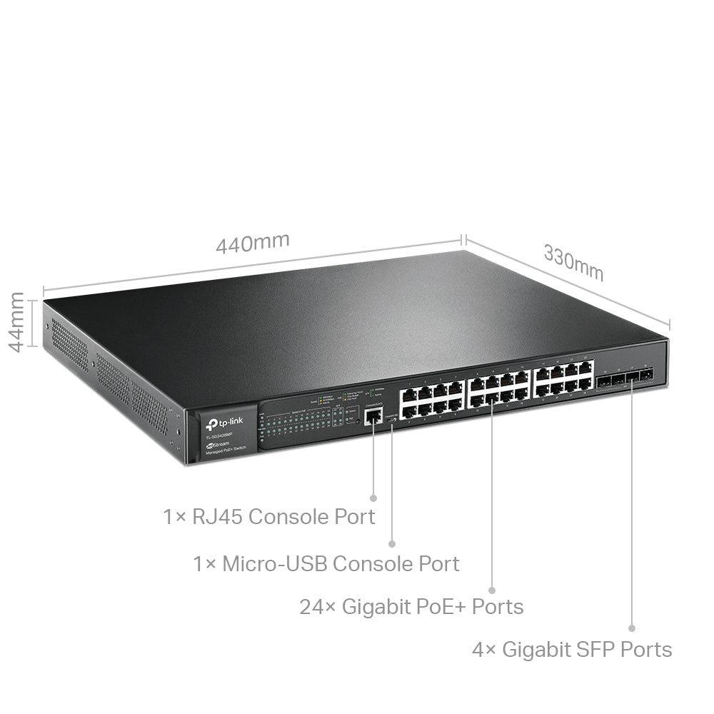 TP-Link TL-SG3428MP JetStream 28-Port Gigabit L2+ Managed Switch with 24-Port PoE+ - ACE Peripherals