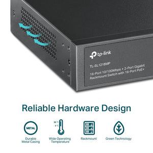TP-Link TL-SL1218MP 16-Port 10/100 Mbps + 2-Port Gigabit with 16-Port 250m Long Range PoE+ Unmanaged Switch - ACE Peripherals