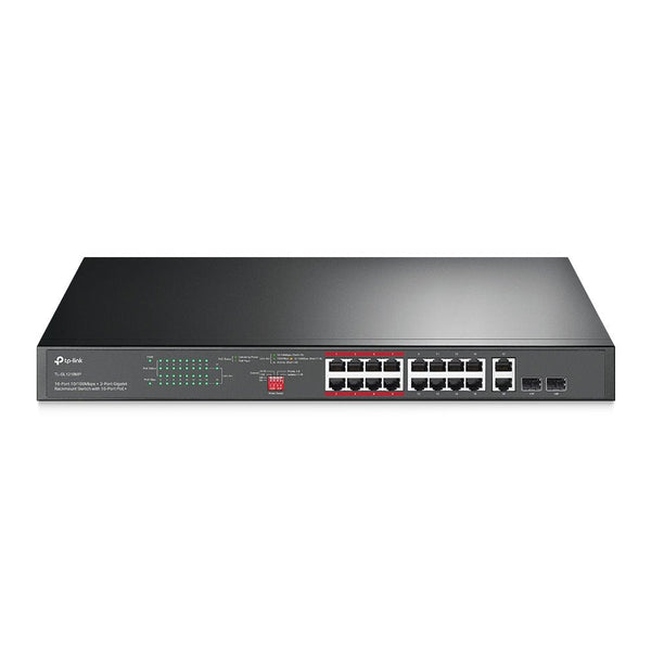 TP-Link TL-SL1218MP 16-Port 10/100 Mbps + 2-Port Gigabit with 16-Port 250m Long Range PoE+ Unmanaged Switch - ACE Peripherals