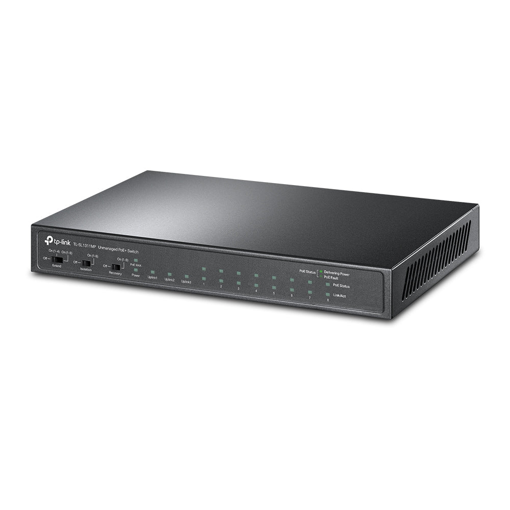 TP-Link TL-SL1311MP 8-Port 10/100Mbps + 3-Port Gigabit with 8-Port 250m Long Range PoE+ Unmanaged Switch - ACE Peripherals