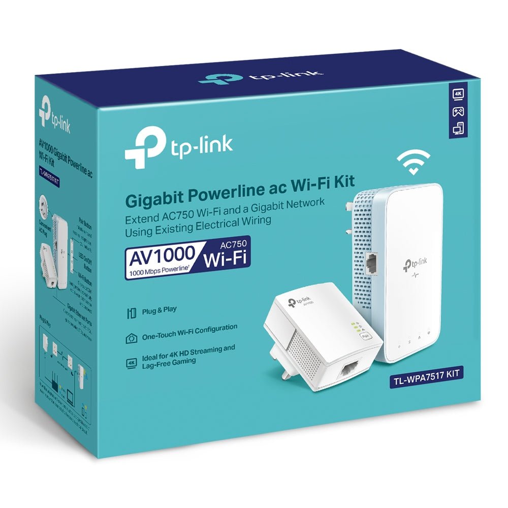 TP-Link TL-WPA7517 KIT AV1000 Gigabit Powerline AC Wi-Fi Kit - ACE Peripherals
