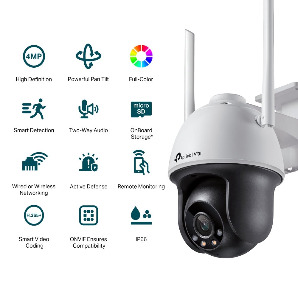 TP-Link VIGI C540-W 4MP Outdoor Full-Color Wi-Fi Pan Tilt Network Camera - ACE Peripherals